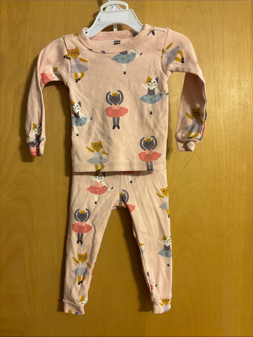 Tea Collection Pink Cat Ballerina Pajama Set with Blue and Yellow Accents